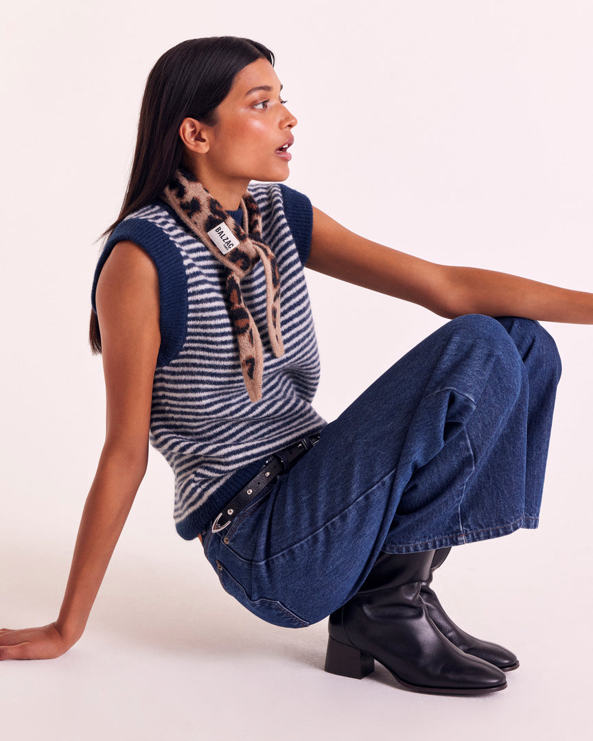 Blue and white striped blason sweater