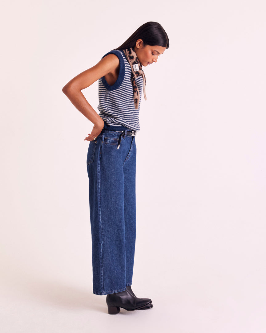 Blue and white striped blason sweater