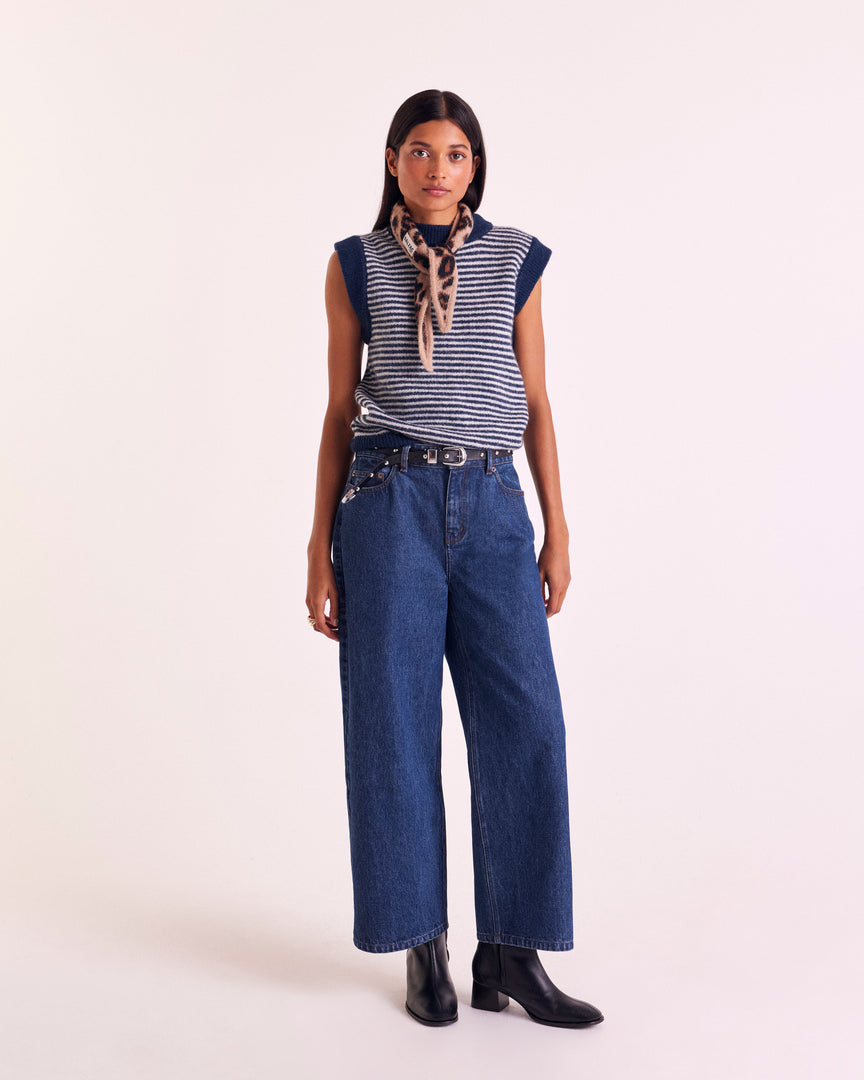 Blue and white striped blason sweater