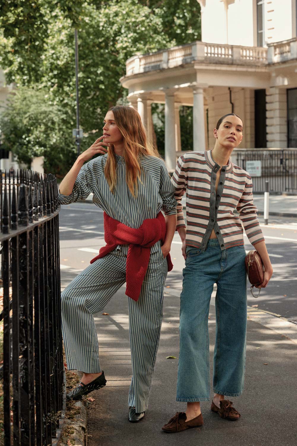 Clarisse cardigan in gray, pink and cinnamon stripes