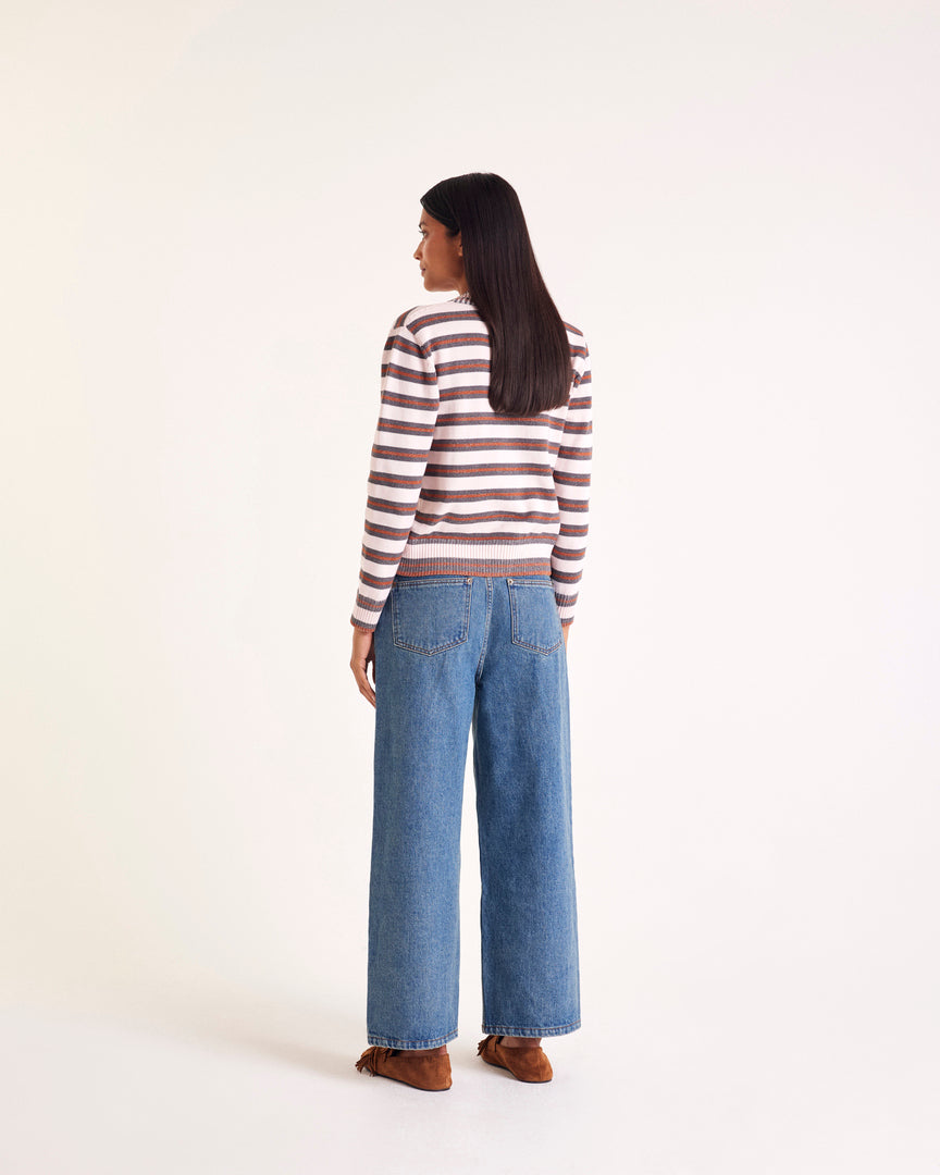 Clarisse cardigan in gray, pink and cinnamon stripes