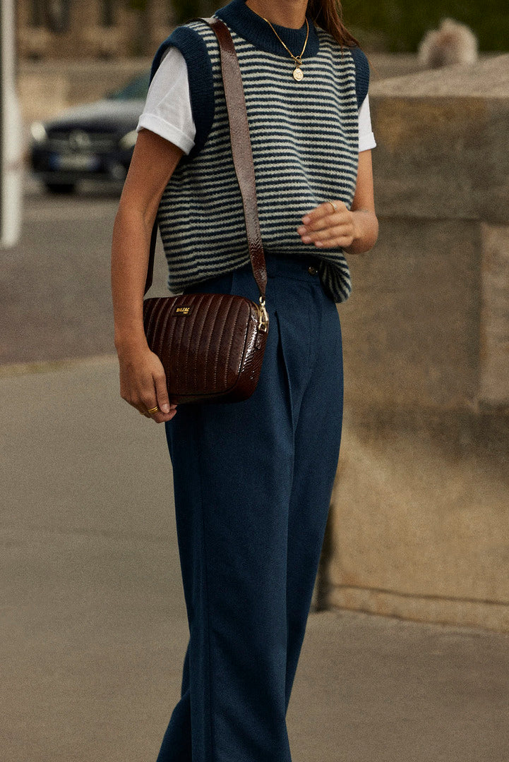 Blue and white striped blason sweater