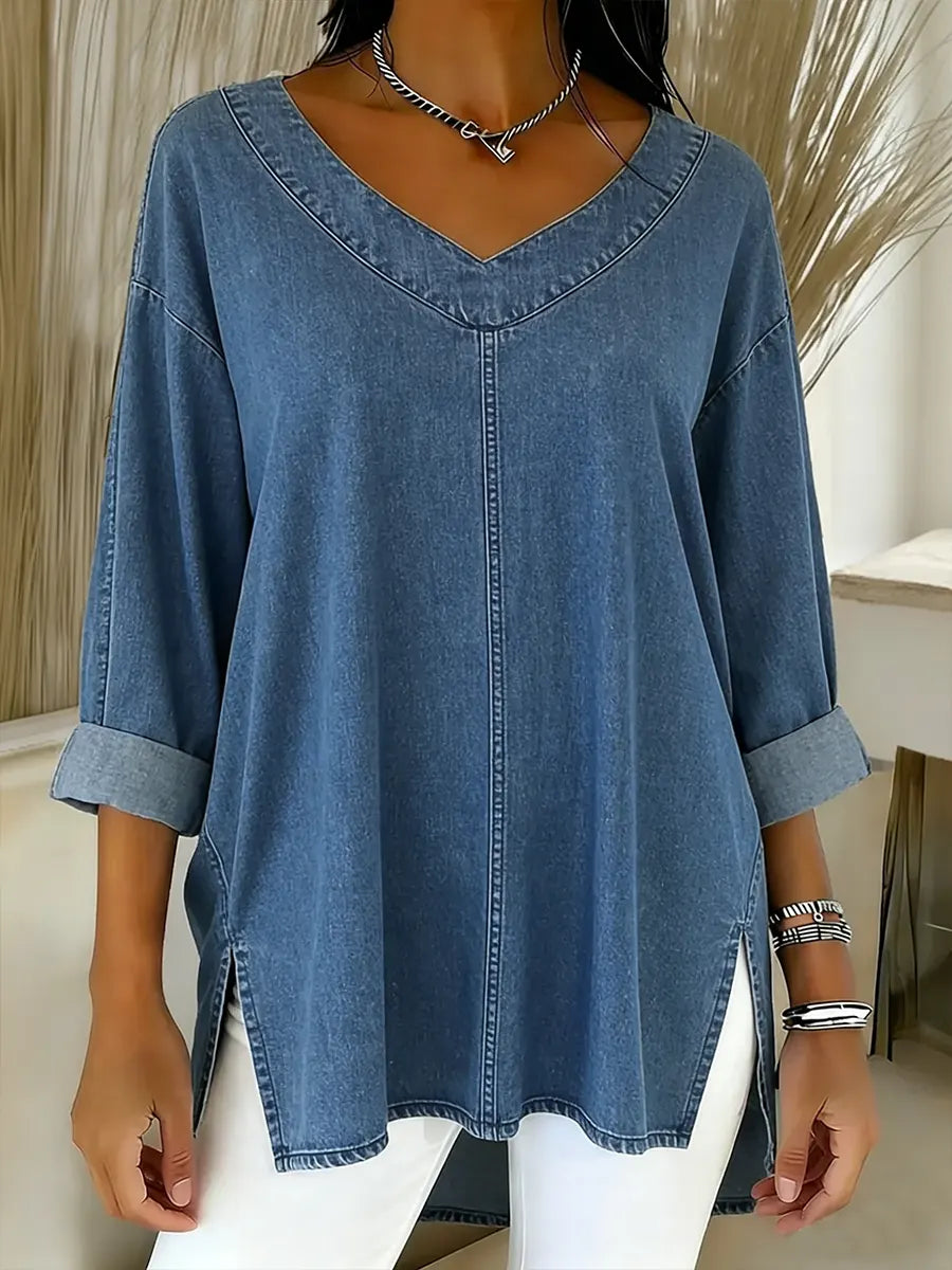 Élodie - Blouse fluide en denim de coton